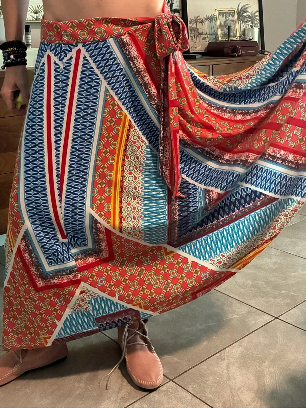 Bohemian Red & Blue Striped Maxi Skirt
